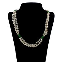 Collar de Perlas Natural de Freshwater, Perlas cultivadas de agua dulce, con Ágata verde & Rocallas de vidrio, latón cierre de langosta, Barroco, para mujer, Blanco, 5-7mm, Vendido para aproximado 32 Inch Sarta