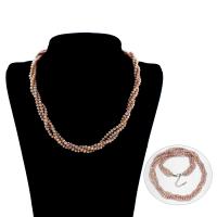 Collar de Perlas Natural de Freshwater, Perlas cultivadas de agua dulce, latón cierre de langosta, con 5cm extender cadena, Patata, para mujer & 3-aro, Rosado, 3-4mm, Vendido para aproximado 16 Inch Sarta