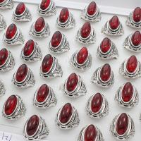 Zinc Alloy Fingerring, med Garnet, antik sølv farve forgyldt, Unisex, bly & cadmium fri, 24x34x25mm, Størrelse:6-9, 50pc'er/Box, Solgt af Box