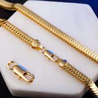 Collier chaîne en laiton, Plaqué d'or 18K, unisexe & chaîne serpent, protéger l'environnement, sans nickel, plomb et cadmium, 7mm, Vendu par Environ 19.5 pouce brin