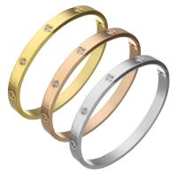 Rozsdamentes acél bangle, Stainless Steel, galvanizált, egynemű & strasszos, több színt a választás, 6mm, Belső átmérő:Kb 59x50mm, Által értékesített PC