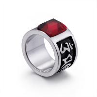 Titanium Staal Finger Ring, met Glas, verschillende grootte voor keus & voor de mens & zwart maken, 14mm, Verkocht door PC