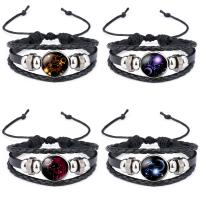 Modezeit Gem Armband, PU Leder, mit Kuhhaut & Non- magnetische Hämatit & Glas, plattiert, Zeit Edelstein Schmuck & unisex & einstellbar & verschiedene Muster für Wahl & 3-Strang, 18mm, verkauft per 7-10 ZollInch Strang