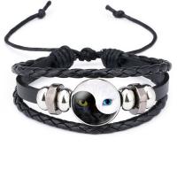 Modezeit Gem Armband, PU Leder, mit Kuhhaut & Non- magnetische Hämatit & Glas, plattiert, Zeit Edelstein Schmuck & unisex & einstellbar & 3-Strang, 18mm, verkauft per 7-10 ZollInch Strang