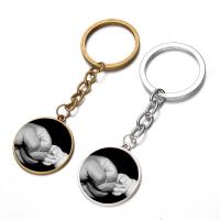 Fashion Time Gem Keychain, Zink Alloy, med järnring & Glas, Flat Round, plated, tids pärla smycken & Unisex & dekal, fler färger för val, leda & kadmiumfri, 28mm, Säljs av PC