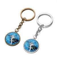 "Fashion Time Gem Keychain", Cinko lydinys, su geležies žiedas & Stiklas, Butas Round, padengtą, Gyvybės medis dizainas & laikas perlas papuošalai & unisex & Decal, daugiau spalvų pasirinkimas, švino ir kadmio nemokamai, 28mm, Pardavė PC