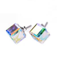 Boucles d'oreilles cristal, argent sterling 925, avec cristal, cube, Plaqué de platine, pour femme & facettes, protéger l'environnement, sans nickel, plomb et cadmium, 6mm, Vendu par paire