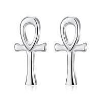 Sterling Silver korut ko, 925 Sterling Silver, Ankh Cross, platinoidut, naiselle, nikkeli, lyijy ja kadmium vapaa, 12.5x5.9mm, Myymät Pair