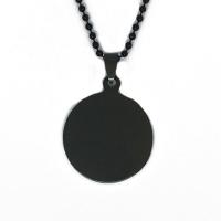 Collier de bijoux en acier inoxydable, Plat rond, ionique noire, unisexe & chaîne à billes, 30x30mm, Vendu par Environ 27.5 pouce brin