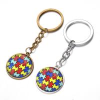 Fashion Time Gem Keychain Key Ring Zinc Alloy with iron ring & Glass Flat Round plated time gem jewelry & Unisex & decal lead & cadmium free 28mm Sold By PC