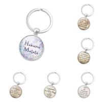 "Fashion Time Gem Keychain", Cinko lydinys, su geležies žiedas & Stiklas, Butas Round, sidabro spalva padengtas, laikas perlas papuošalai & unisex & įvairių dizaino pasirinkimas & Decal, švino ir kadmio nemokamai, 27x57mm, Pardavė PC