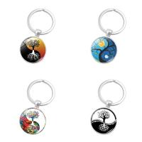 Fashion Time Gem Keychain Key Ring Zinc Alloy with iron ring & Glass Flat Round silver color plated time gem jewelry & Unisex & decal lead & cadmium free Sold By PC