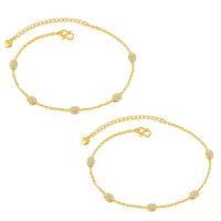 Messing enkelbanden, met 5cm extender keten, gold plated, micro pave zirconia & voor vrouw, nikkel, lood en cadmium vrij, 7mm, Per verkocht Ca 7.5 inch Strand