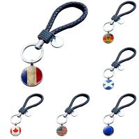 Fashion Time Gem Keychain Key Ring Zinc Alloy with iron ring & PU Leather & Glass Flat Round silver color plated time gem jewelry & Unisex & decal lead & cadmium free Sold By PC