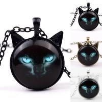 Zeit Gem Jewelry Halskette, Zinklegierung, mit Eisenkette & Glas, mit Verlängerungskettchen von 5cm, Katze, plattiert, Zeit Edelstein Schmuck & Oval-Kette & für Frau & Aufkleber, keine, frei von Blei & Kadmium, 25mm, verkauft per ca. 19.5 ZollInch Strang