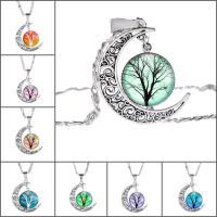 Tijd Gem sieraden ketting, Zinc Alloy, met ijzeren ketting & Glas, met 5cm extender keten, Maan, antiek zilver plated, boom des levens ontwerp & uniseks & valentino keten & verschillende ontwerpen voor de keuze & sticker, lood en cadmium vrij, 25mm, Per verkocht Ca 17.5 inch Strand