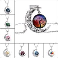 Tijd Gem sieraden ketting, Zinc Alloy, met ijzeren ketting & Glas, met 5cm extender keten, Maan, antiek zilver plated, boom des levens ontwerp & uniseks & valentino keten & verschillende ontwerpen voor de keuze & sticker, lood en cadmium vrij, 25mm, Per verkocht Ca 17.5 inch Strand