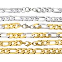 Stainless Steel Chain Ogrlica, Nehrđajući čelik, pozlaćen, bez spolne razlike & Figaro lanac, više boja za izbor, 13x9mm, 19x9mm, Prodano Per Približno 22 inčni Strand