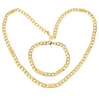 Roestvrij staal sieraden sets, armband & halsketting, gold plated, uniseks & kinketting, 20x7mm, 6x9mm, 20x7mm, 9x6mm, Lengte Ca 22 inch, Ca 8 inch, Verkocht door Stel