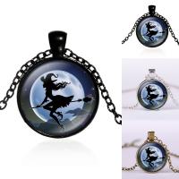 Zinc Alloy Halsketting, met ijzeren ketting & Glas, met 5cm extender keten, Rond plat, plated, tijd gem sieraden & uniseks & Halloween Jewelry Gift & ovale keten & sticker, meer kleuren voor de keuze, lood en cadmium vrij, 25mm, Per verkocht Ca 17.5 inch Strand