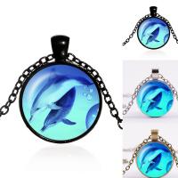 Tijd Gem sieraden ketting, Zinc Alloy, met ijzeren ketting & Glas, met 5cm extender keten, Rond plat, plated, oceaan ontwerp & uniseks & ovale keten & sticker, meer kleuren voor de keuze, lood en cadmium vrij, 25mm, Per verkocht Ca 17.5 inch Strand