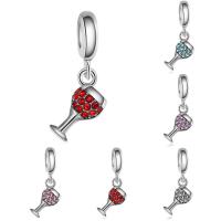 European stile Zinc Alloy pendenti, lega in zinco, Tazza, placcato color platino, senza filo & con strass, nessuno, assenza di piombo & cadmio, 7x25mm, Foro:Appross. 4-4.5mm, 20PC/borsa, Venduto da borsa