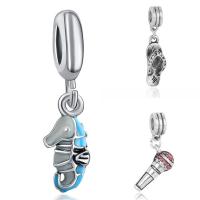 European stile Zinc Alloy pendenti, lega in zinco, placcato argento antico, stili diversi per la scelta & senza filo & smalto & con strass, assenza di piombo & cadmio, 10-30mm, Foro:Appross. 4-4.5mm, 20PC/borsa, Venduto da borsa