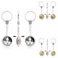 "Fashion Time Gem Keychain", Cinko lydinys, su geležies žiedas & Stiklas, Butas Round, sidabro spalva padengtas, pasukama & laikas perlas papuošalai & unisex & įvairių dizaino pasirinkimas & dvipusis & Decal, švino ir kadmio nemokamai, 25x100mm, Pardavė PC