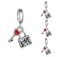 European stile Zinc Alloy pendenti, lega in zinco, Lock and Key, placcato argento antico, senza filo & smalto & con strass, nessuno, assenza di piombo & cadmio, 8x24mm, Foro:Appross. 4-4.5mm, 20PC/borsa, Venduto da borsa