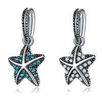 European Zinc Alloy Pendler, Starfish, antik sølv farve forgyldt, uden trold & med rhinestone, flere farver til valg, bly & cadmium fri, 10-30mm, Hole:Ca. 4-4.5mm, 20pc'er/Bag, Solgt af Bag