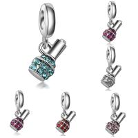 European stile Zinc Alloy pendenti, lega in zinco, Bottiglia, placcato color platino, senza filo & con strass, nessuno, assenza di piombo & cadmio, 6x20mm, Foro:Appross. 4-4.5mm, 20PC/borsa, Venduto da borsa