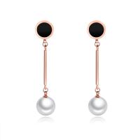 Boucle d'oreille goutte inox, acier inoxydable, avec Plastique ABS perle, Plaqué de couleur d'or rose, pour femme, 10x50mm, Vendu par paire