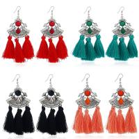 Fashion Fringe Oorbellen, Zinc Alloy, met Pluche & Kristal & Hars, ijzer oorbel haak, antiek zilver plated, voor vrouw & gefacetteerde, meer kleuren voor de keuze, 105x45mm, Verkocht door pair