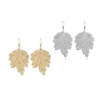 Zinc Alloy Øreringe, jern ørering krog, Leaf, forgyldt, for kvinde, flere farver til valg, 72x40mm, Solgt af par