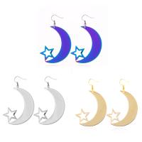 Pendientes de Aleación de Zinc, hierro aro de pendiente, Luna y estrella, chapado, con pintado & para mujer, más colores para la opción, libre de plomo & níquel, 70x37mm, Vendido por Par