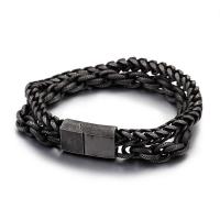 Pulseira  de jóias de aço inox, Partículas de aço, Preto-chapeado (aço inoxidável somente), para o homem & 2 fios, 13mm, vendido para Aprox 9 inchaltura Strand