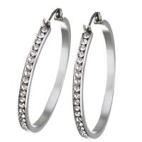 Mens acier inoxydable Hoop boucles d'oreilles, pour femme & avec strass, couleur originale, 3x40mm, Vendu par paire