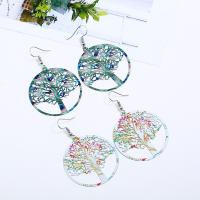 Boucle d'oreille goutte inox, acier inoxydable, fer boucle d'oreille crochet, Arbre de vie, peinture, pour femme, plus de couleurs à choisir, 40mm, Vendu par paire