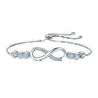 Zircon cubique Bracelet, laiton, Infini, Plaqué de platine, réglable & chaîne de boîte & pour femme & avec zircone cubique, 10x25mm, Vendu par Environ 10.2 pouce brin