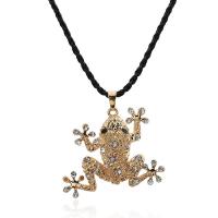 Zinc Alloy Jewelry Necklace with Waxed Linen Cord with 5cm extender chain Frog gold color plated for woman & with rhinestone lead & cadmium free 500mm Sold Per Approx 19.5 Inch Strand