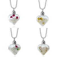 Kristal Halskettingen, Glas, met Gedroogde bloem & Kristal & Zinc Alloy, Hart, balketting & voor vrouw, meer kleuren voor de keuze, 28mm, Per verkocht Ca 19.5 inch Strand