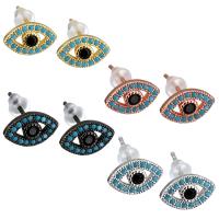 Blogos akies auskarai, Žalvarinis, su guma earnut, Evil Eye, padengtą, moters & su kubinių Zirconia, daugiau spalvų pasirinkimas, 11x7mm, 5poros/Pirkimo, Pardavė Pirkimo