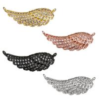 Terningformet Zirkon Micro Pave Messing Tilslutning, Wing Shape, forgyldt, Micro Pave cubic zirconia & 1/1 løkke, flere farver til valg, 23x13x2mm, Hole:Ca. 1mm, 5pc'er/Lot, Solgt af Lot