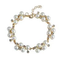 aleación de zinc Pulsera, con Perlas de plástico ABS, con 5cm extender cadena, chapado en color dorado, para mujer, libre de plomo & cadmio, 16mm, Vendido para aproximado 7.5 Inch Sarta