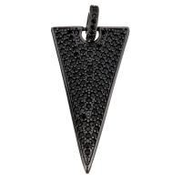 Cubique Pendentif en laiton zircon pavent, triangle, Placage de couleur noire de plumbum, pavé de micro zircon & sans filetage, 17x34x8mm, Trou:Environ 4.5mm, 5PC/lot, Vendu par lot