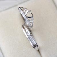 925 Sterling Zilver paar Ring, geplatineerd, open & verstelbaar & micro pave zirconia, Maat:6-10, Verkocht door pair