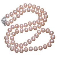 Slatkovodni Pearl Brass Chain Ogrlica, mesing Kutija kopča, Krumpir, prirodan, za žene, roze, 6.5-7mm, Prodano Per Približno 17 inčni Strand