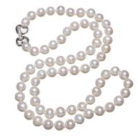 Pérolas de água doce colar, Bronze Dobra sobre fecho, Batata, naturais, micro pavimento em zircônia cúbica & para mulher, branco, 5-6mm, vendido para Aprox 17 inchaltura Strand