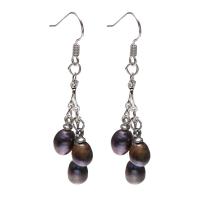 Boucles d'oreilles en perles d'eau douce, perle d'eau douce cultivée, avec laiton, riz, pour femme, 6x52mm, Vendu par paire