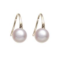 Freshwater Pearl Örhängen, mässing örhänge krok, guldfärg pläterade, för kvinna, vit, 9-10mm, Säljs av Par